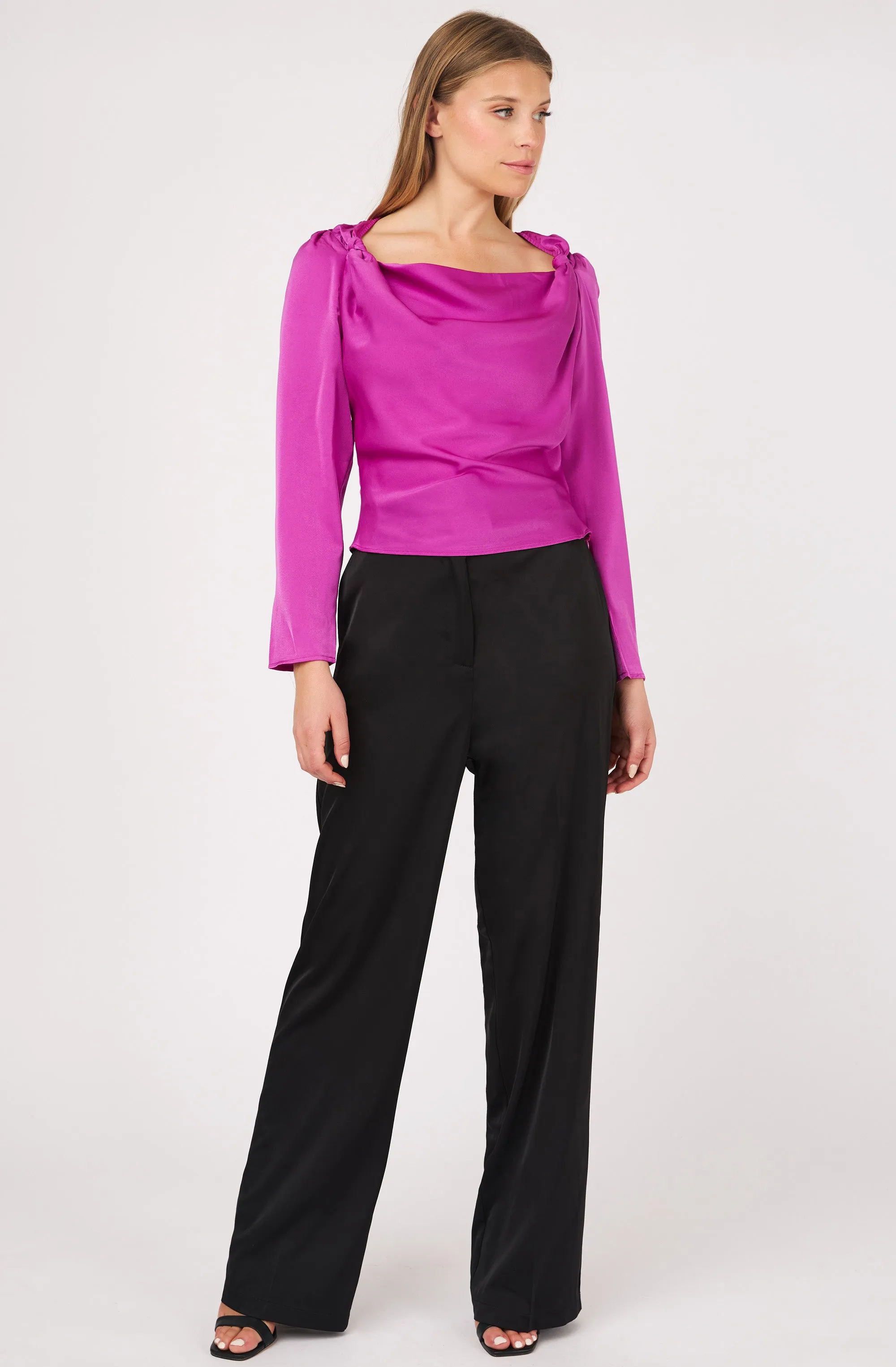 Draped neck top with knot detail