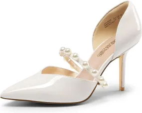 DREAM PAIRS Women's Closed Toe High Heels Stiletto Pointed Toe Strappy Pearl Elegant D'Orsay Dress Wedding Party Pumps Shoes