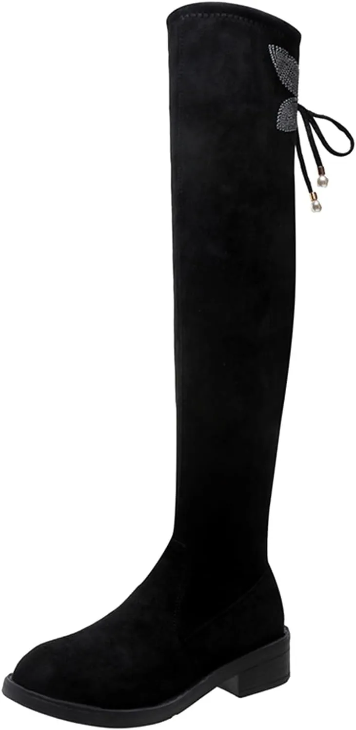 Fall Boots Womens Suede Winter Fall Over The Knee High Low Block Heel Riding Boots Women's Thigh High Boots