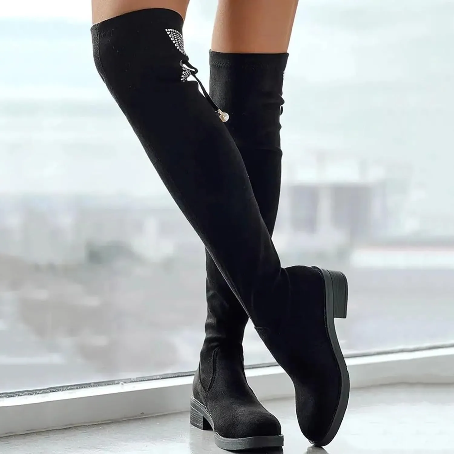 Fall Boots Womens Suede Winter Fall Over The Knee High Low Block Heel Riding Boots Women's Thigh High Boots