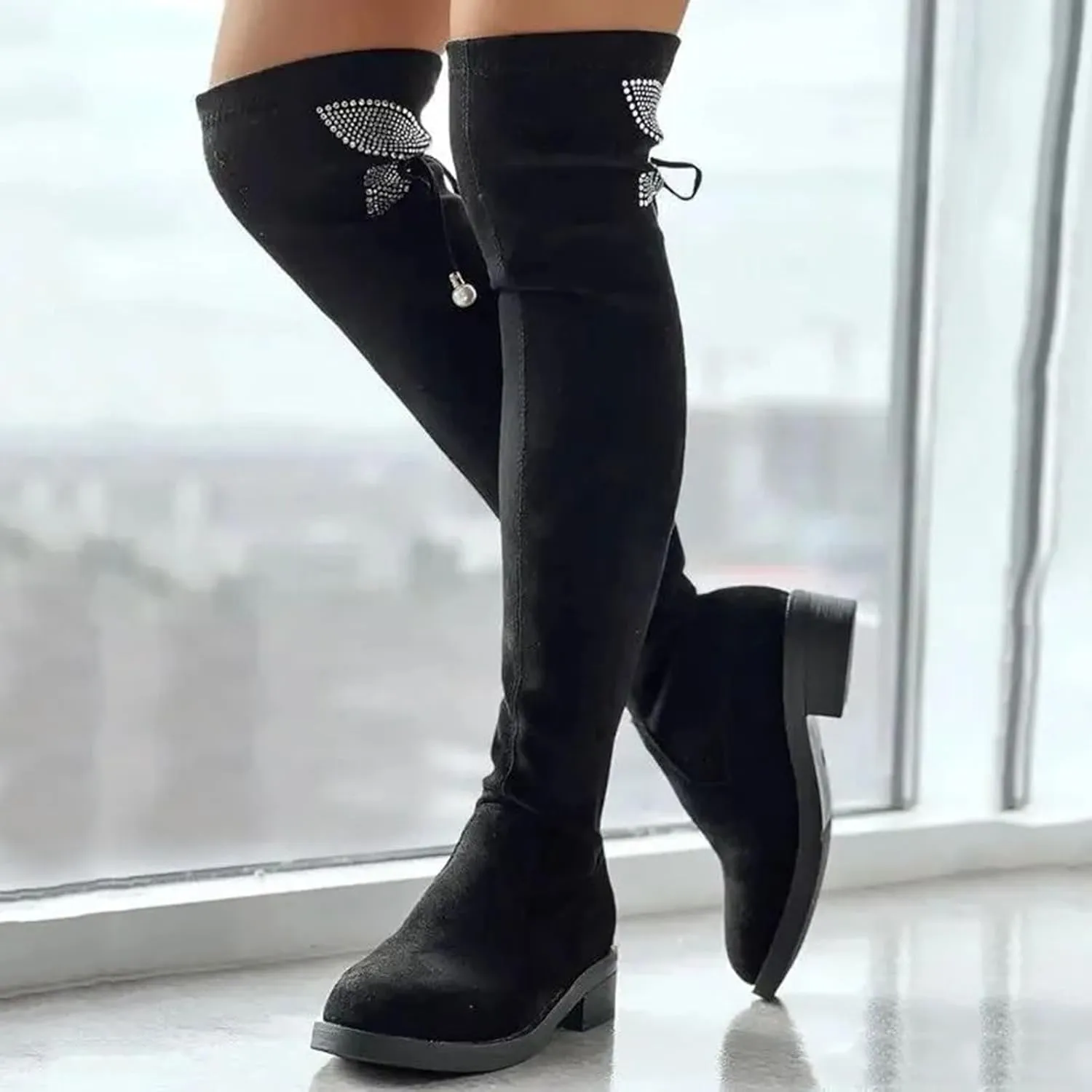 Fall Boots Womens Suede Winter Fall Over The Knee High Low Block Heel Riding Boots Women's Thigh High Boots