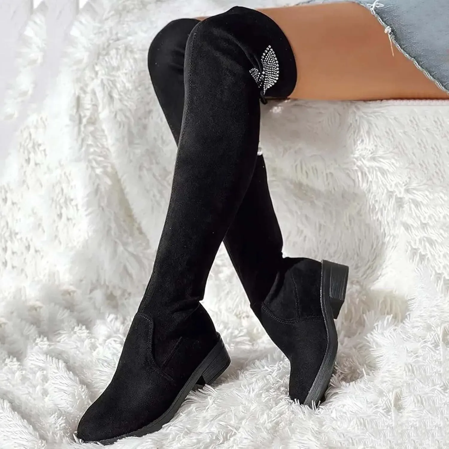 Fall Boots Womens Suede Winter Fall Over The Knee High Low Block Heel Riding Boots Women's Thigh High Boots