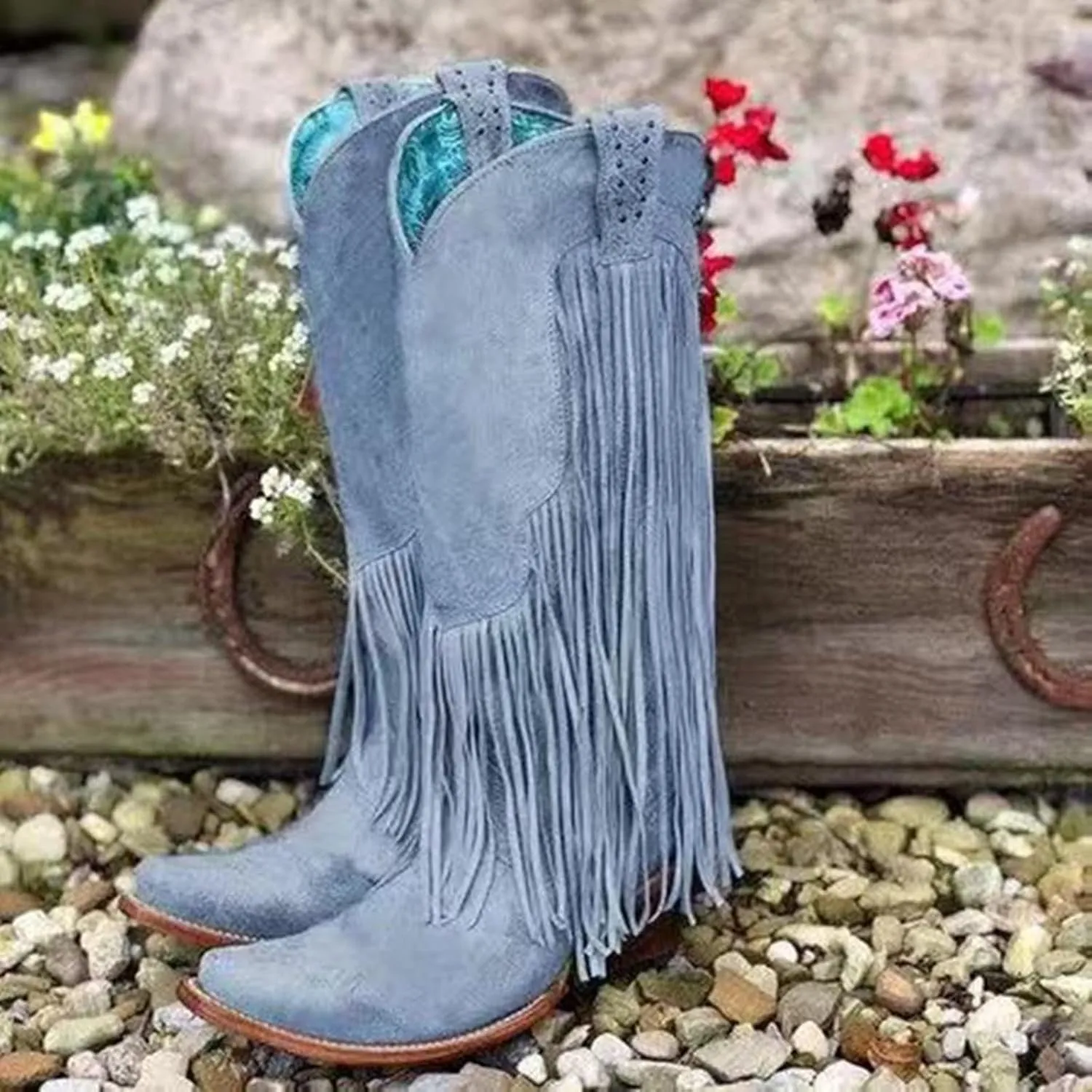 Gibobby Boots for Women Low Heel V Cut Flat Ankle Boots Comfort Cowboy Combat Boots Fall Winter Boots Shoes 52