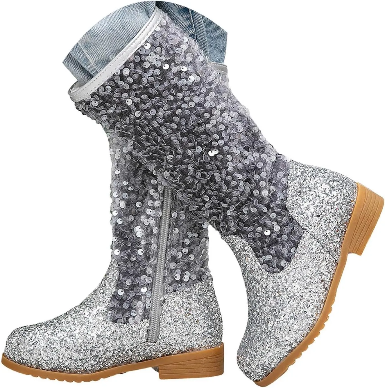 Girls Cowgirl Boots Child Mid Calf Warm Fur Lined Glitter Toddler Cowboy Boot Little Big Kids Western Riding Shoes