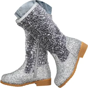 Girls Cowgirl Boots Child Mid Calf Warm Fur Lined Glitter Toddler Cowboy Boot Little Big Kids Western Riding Shoes
