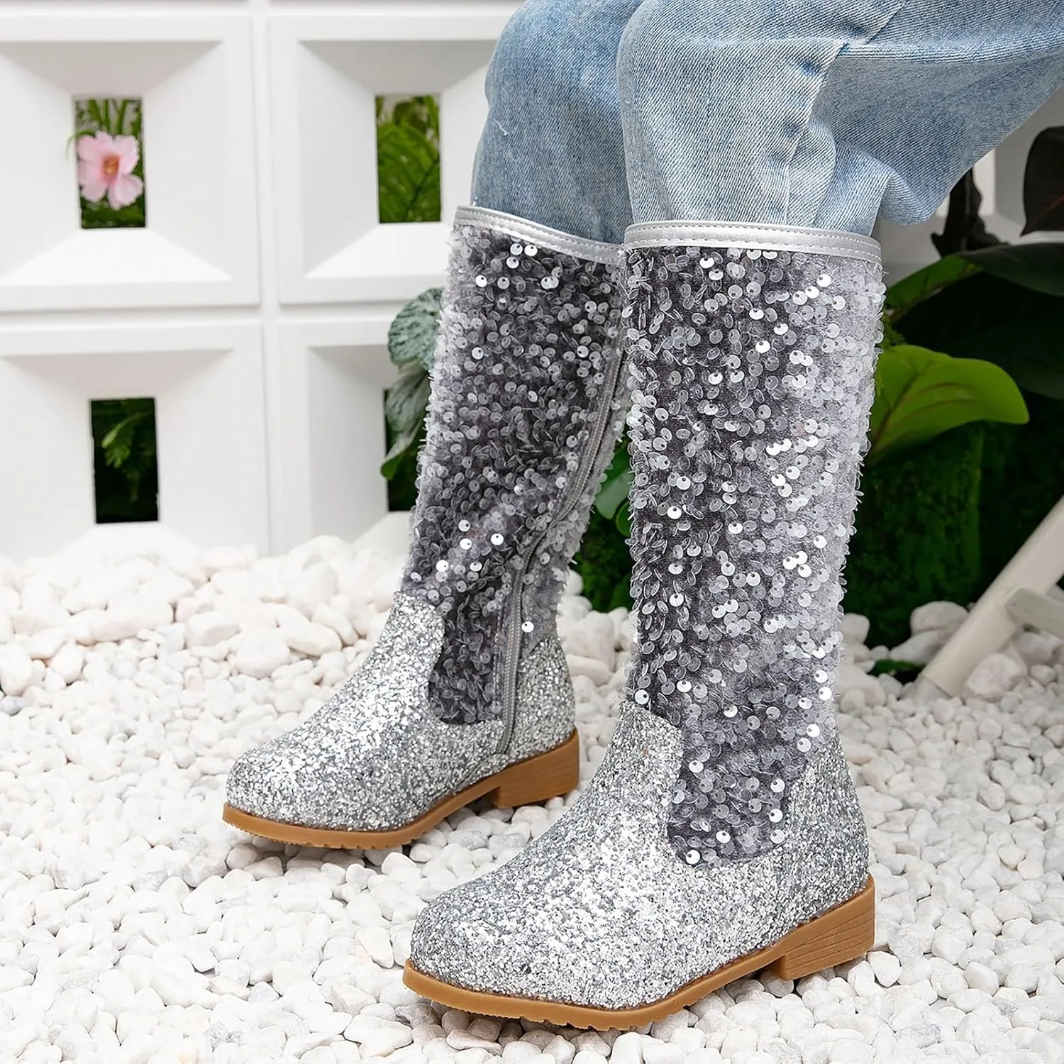 Girls Cowgirl Boots Child Mid Calf Warm Fur Lined Glitter Toddler Cowboy Boot Little Big Kids Western Riding Shoes