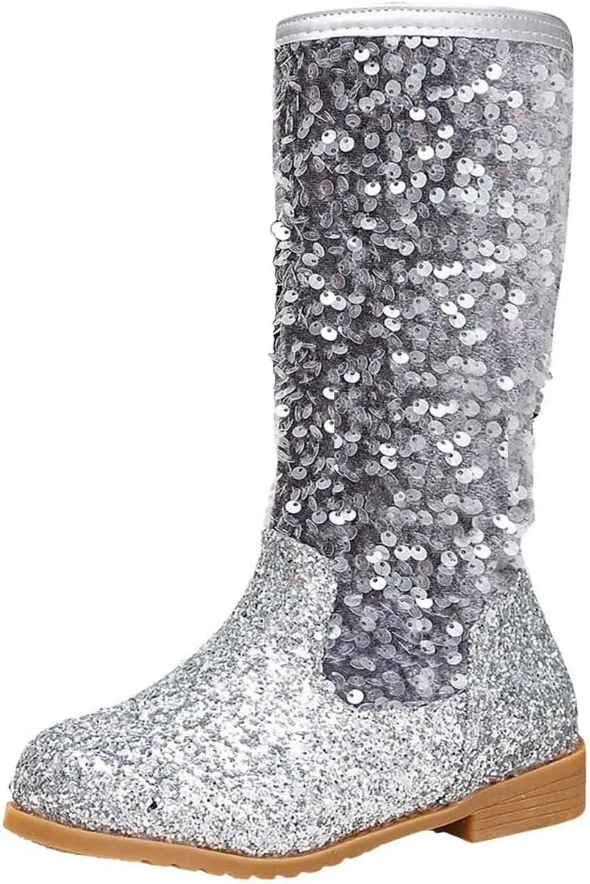Girls Cowgirl Boots Child Mid Calf Warm Fur Lined Glitter Toddler Cowboy Boot Little Big Kids Western Riding Shoes