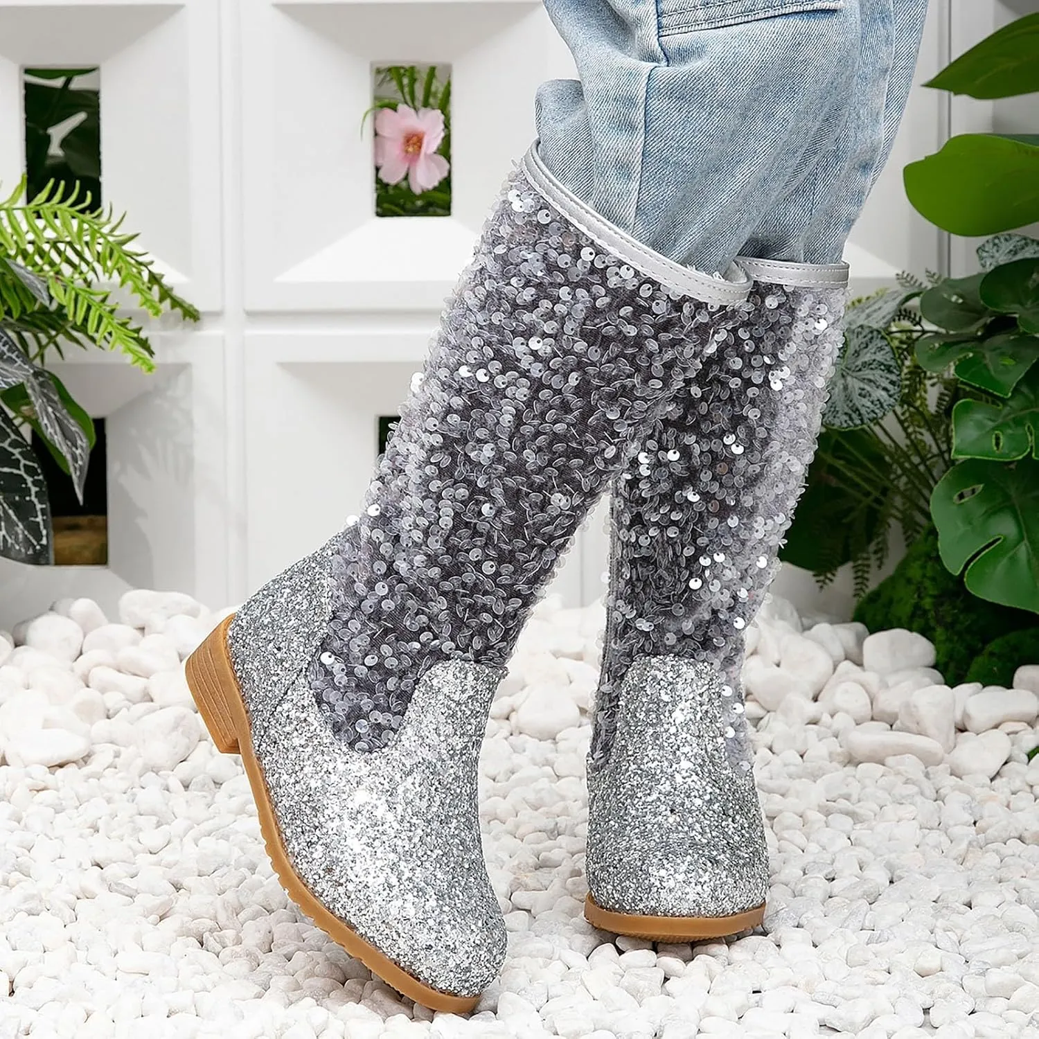 Girls Cowgirl Boots Child Mid Calf Warm Fur Lined Glitter Toddler Cowboy Boot Little Big Kids Western Riding Shoes