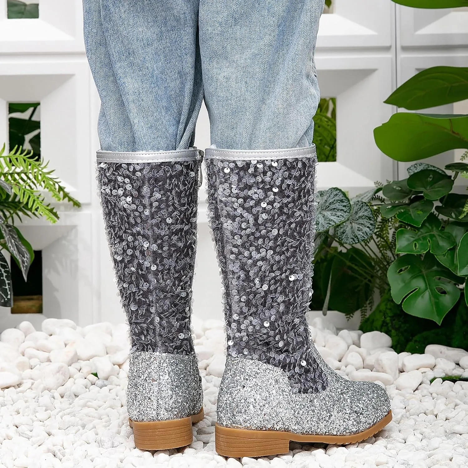 Girls Cowgirl Boots Child Mid Calf Warm Fur Lined Glitter Toddler Cowboy Boot Little Big Kids Western Riding Shoes