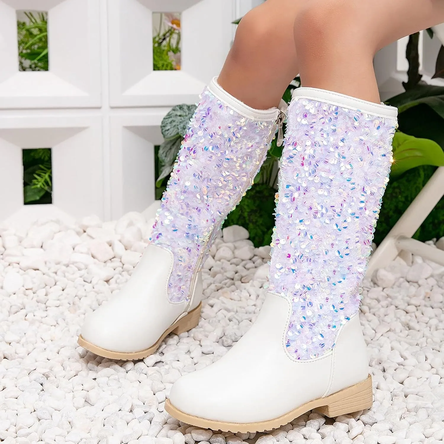 Girls Cowgirl Boots Child Mid Calf Warm Fur Lined Glitter Toddler Cowboy Boot Little Big Kids Western Riding Shoes