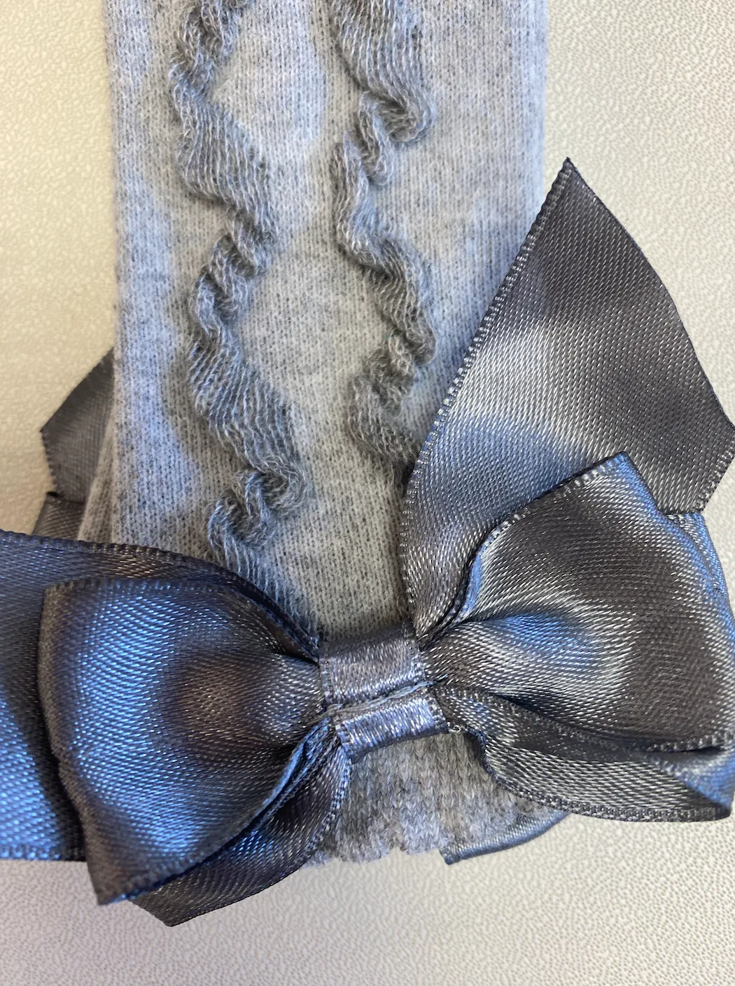 Grey Knee High Bow Socks