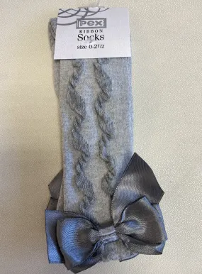 Grey Knee High Bow Socks