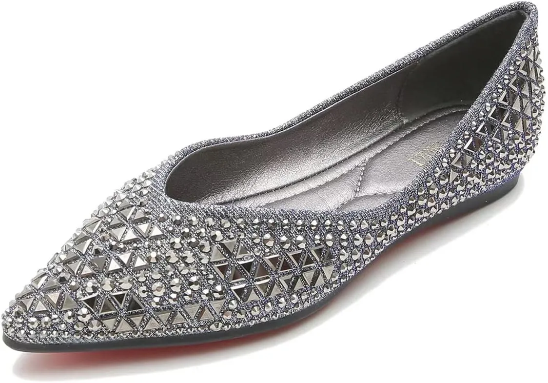 Hee grand Women's Slip On Ballet Flats Fashion Rhinestone Pointed Toe Shallow Flat Shoes Wedding Shoes for Party Wedding Shoes for Party