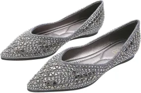 Hee grand Women's Slip On Ballet Flats Fashion Rhinestone Pointed Toe Shallow Flat Shoes Wedding Shoes for Party Wedding Shoes for Party
