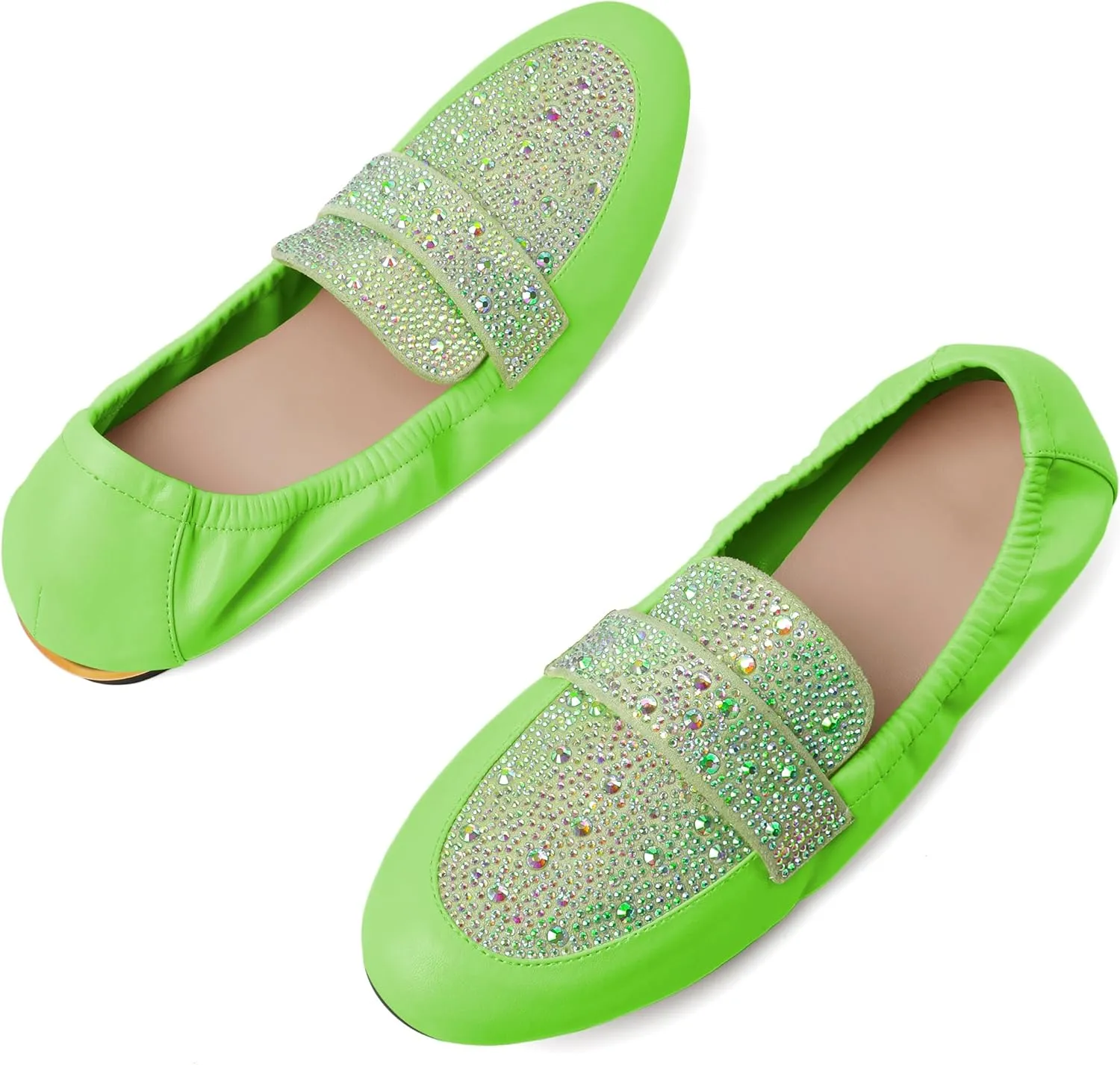 Joseywade Women's Ballet Flat Shoes Round Toe Slip On Rhinstone Walking Flats Cute Casual Low Comfort Soft Dress Shoes