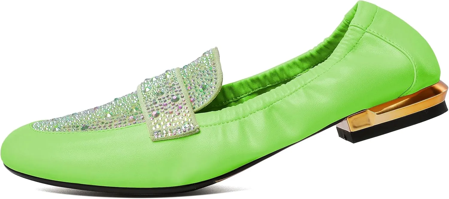 Joseywade Women's Ballet Flat Shoes Round Toe Slip On Rhinstone Walking Flats Cute Casual Low Comfort Soft Dress Shoes