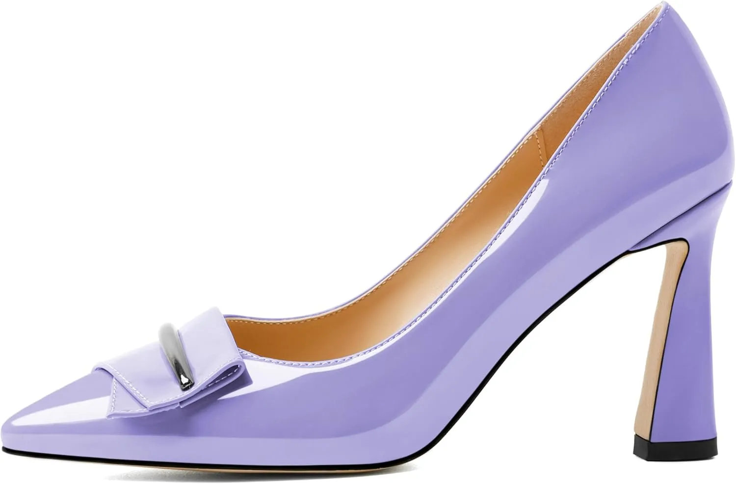 Joseywade Womens High Stilettos Heels Pointed Toe Pumps Slip-on Closed Toe Bow Buckle 3.5 Inch Dress Shoes