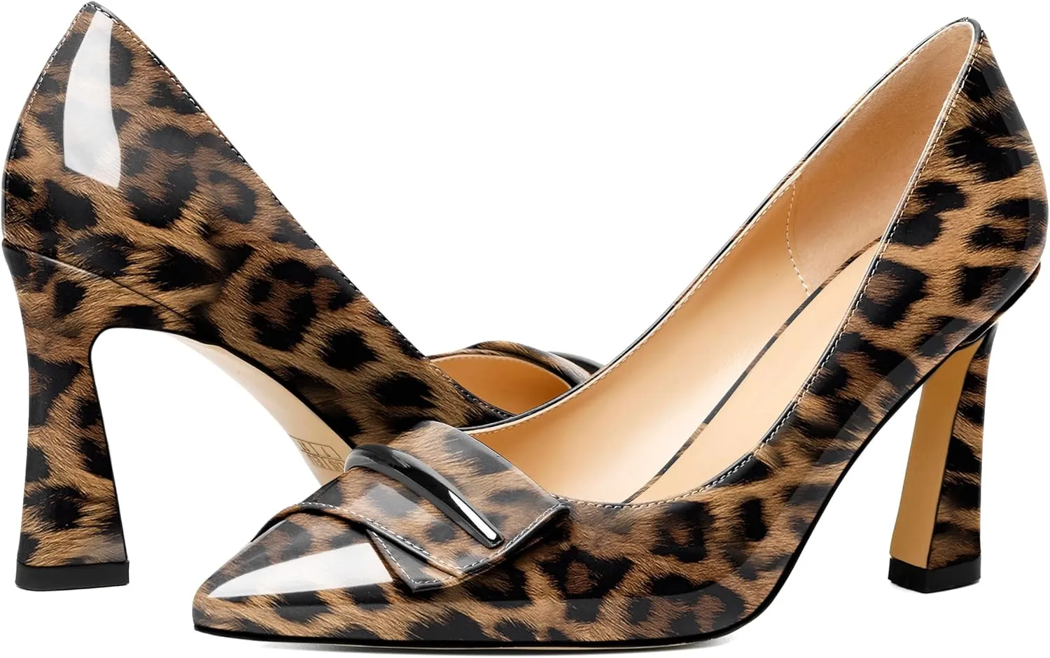 Joseywade Womens High Stilettos Heels Pointed Toe Pumps Slip-on Closed Toe Bow Buckle 3.5 Inch Dress Shoes
