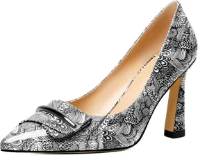 Joseywade Womens High Stilettos Heels Pointed Toe Pumps Slip-on Closed Toe Bow Buckle 3.5 Inch Dress Shoes