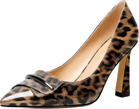 Joseywade Womens High Stilettos Heels Pointed Toe Pumps Slip-on Closed Toe Bow Buckle 3.5 Inch Dress Shoes