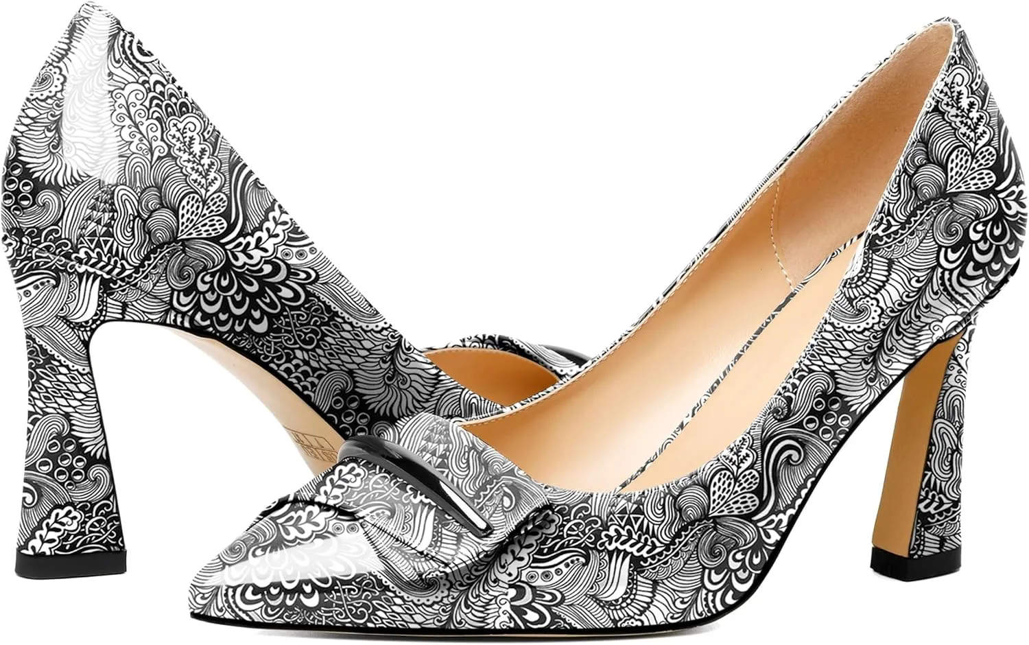 Joseywade Womens High Stilettos Heels Pointed Toe Pumps Slip-on Closed Toe Bow Buckle 3.5 Inch Dress Shoes