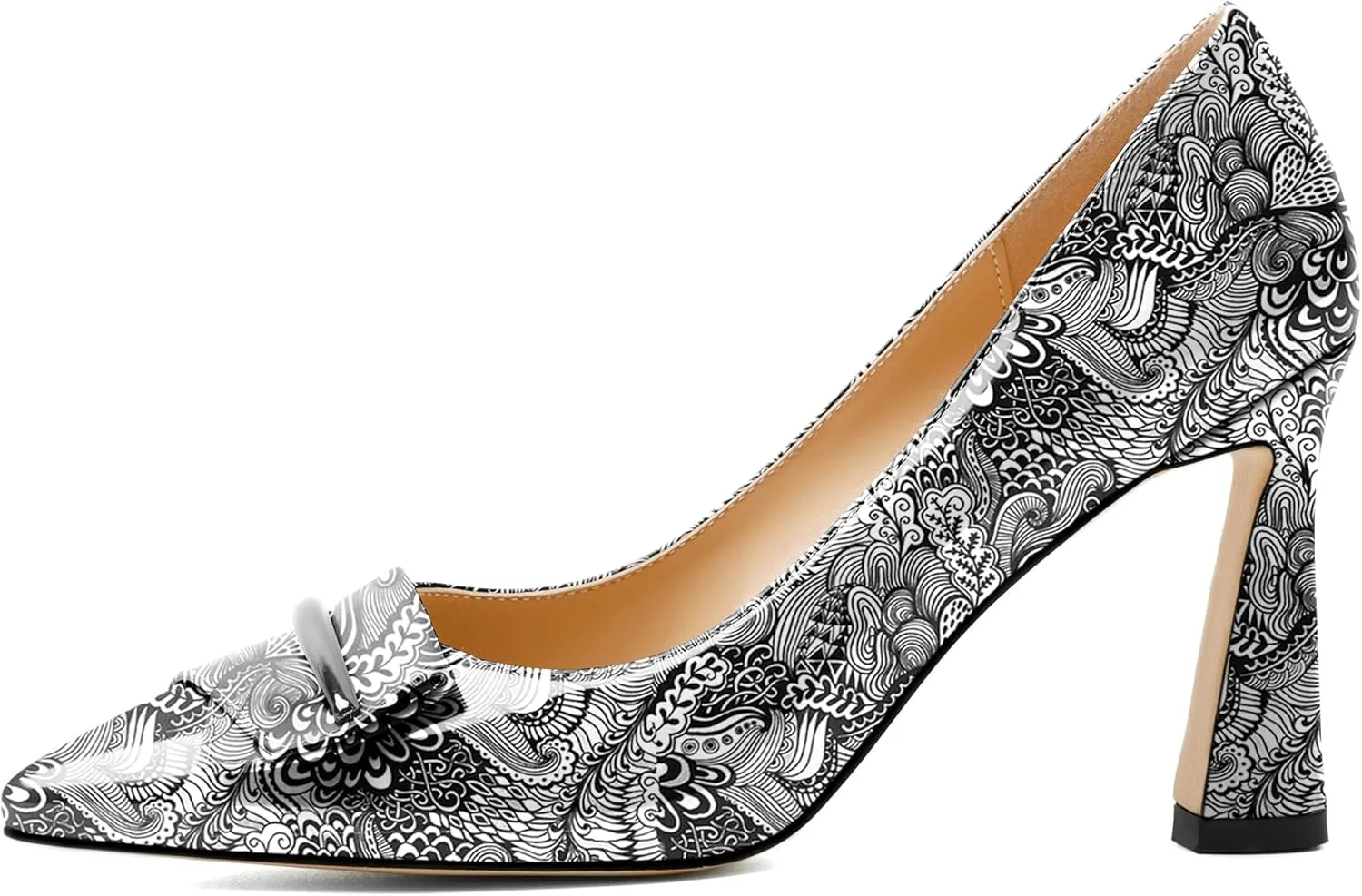 Joseywade Womens High Stilettos Heels Pointed Toe Pumps Slip-on Closed Toe Bow Buckle 3.5 Inch Dress Shoes