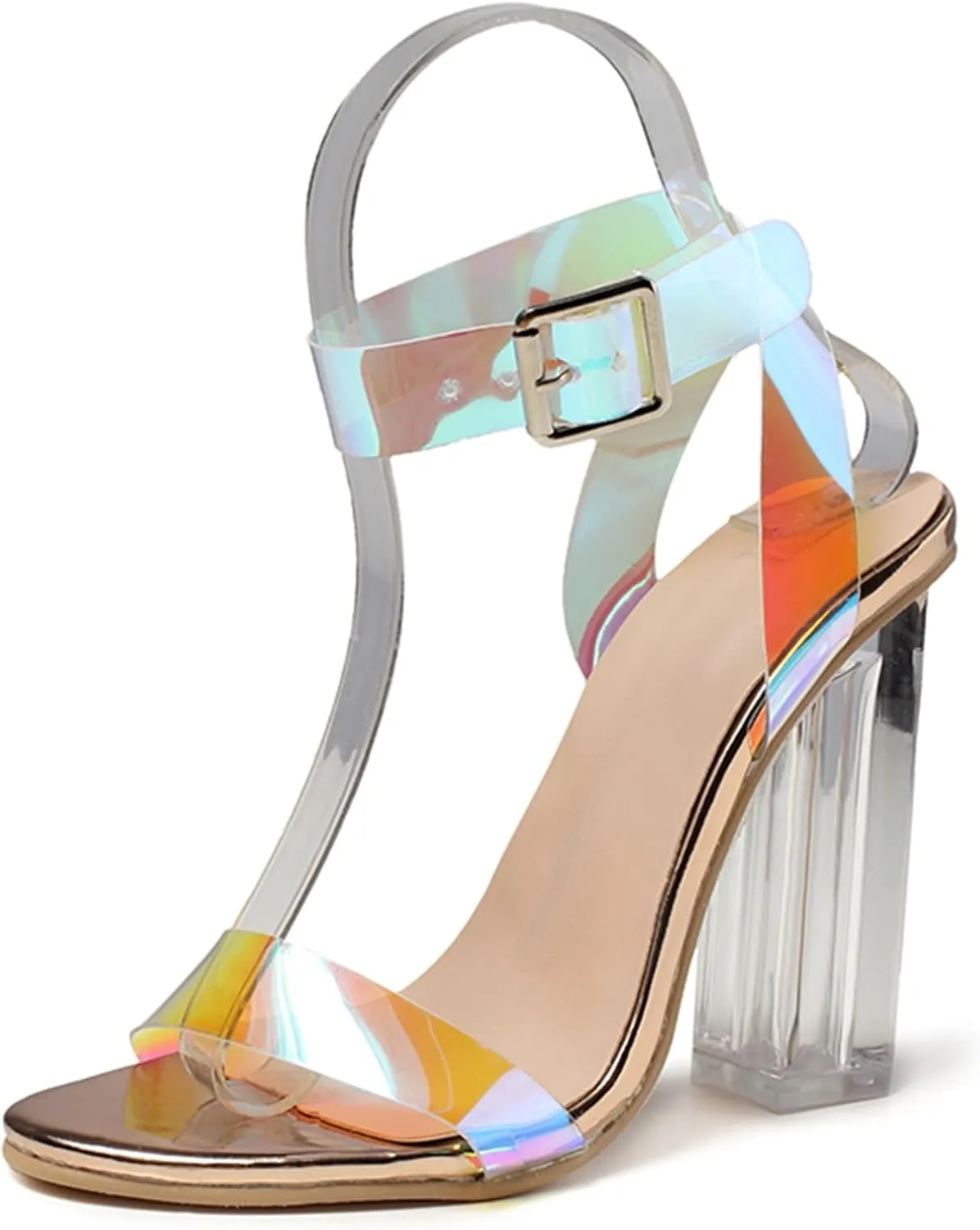Ladies Sandal Open Toe Clear Heels Ankle Strap Pumps High Heel Block Heels Dress Sandals For Weddings Part Daily