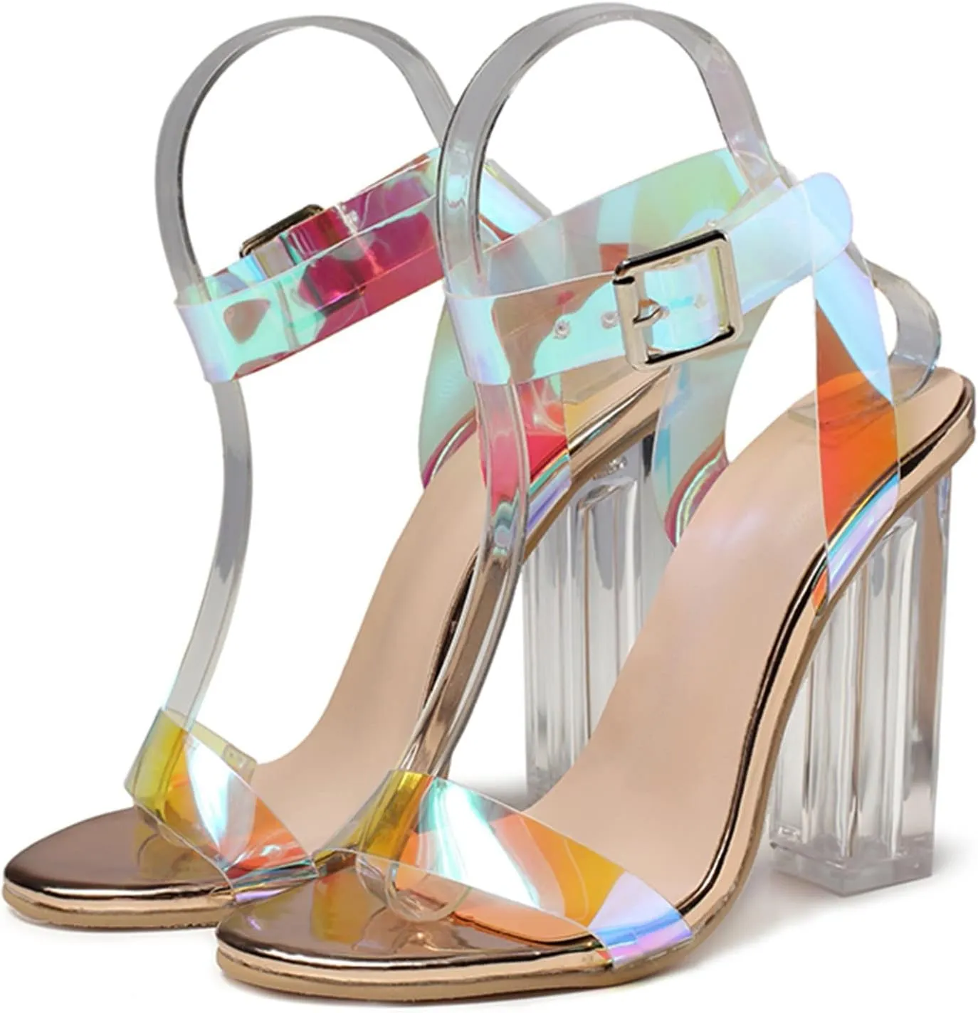 Ladies Sandal Open Toe Clear Heels Ankle Strap Pumps High Heel Block Heels Dress Sandals For Weddings Part Daily