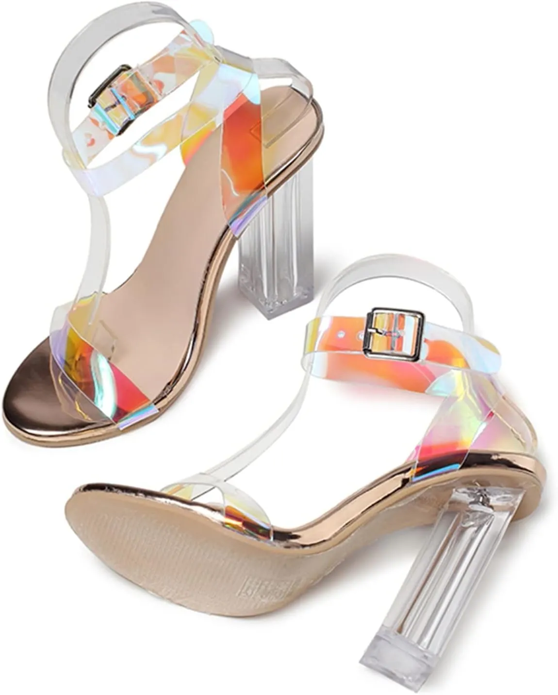 Ladies Sandal Open Toe Clear Heels Ankle Strap Pumps High Heel Block Heels Dress Sandals For Weddings Part Daily