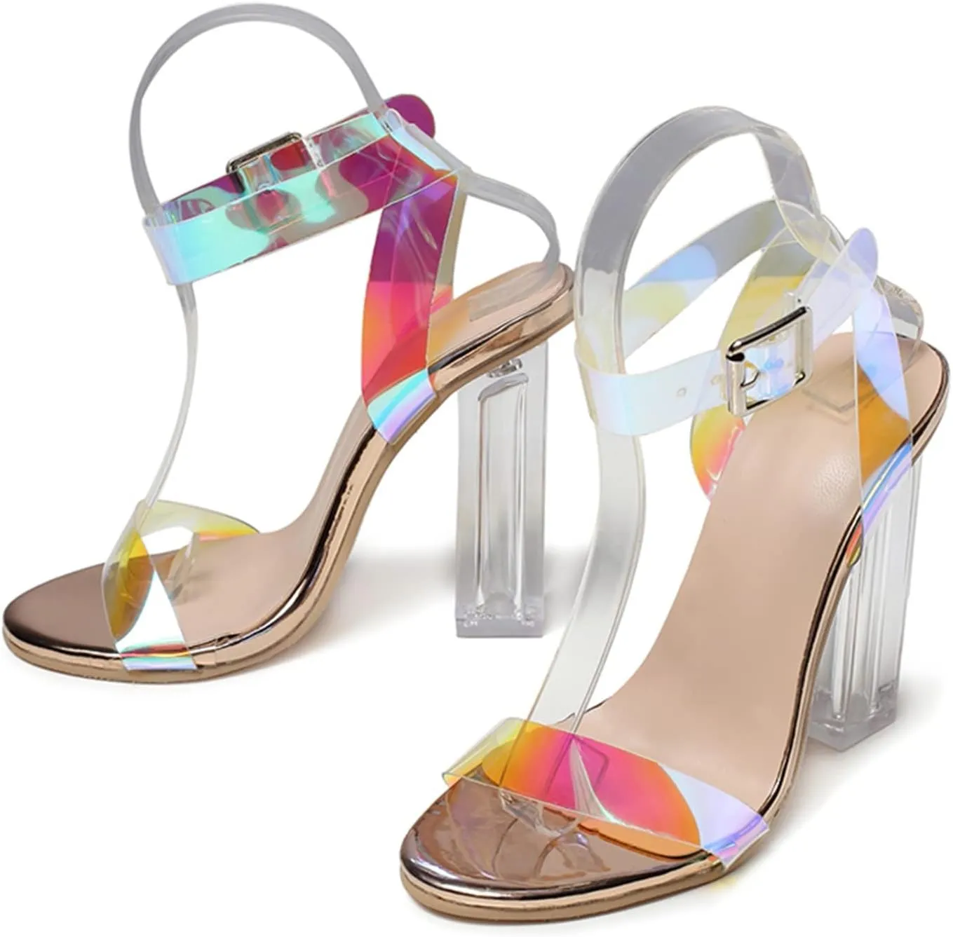 Ladies Sandal Open Toe Clear Heels Ankle Strap Pumps High Heel Block Heels Dress Sandals For Weddings Part Daily