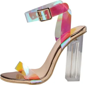 Ladies Sandal Open Toe Clear Heels Ankle Strap Pumps High Heel Block Heels Dress Sandals For Weddings Part Daily
