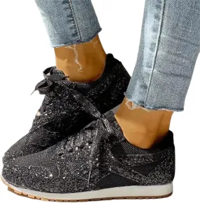 Ladmiple Sneakers For Women Walking Shoes Wide Width Slip On Sparkly Glitter Shoes Fashion Dressy Summer Flats Loafers