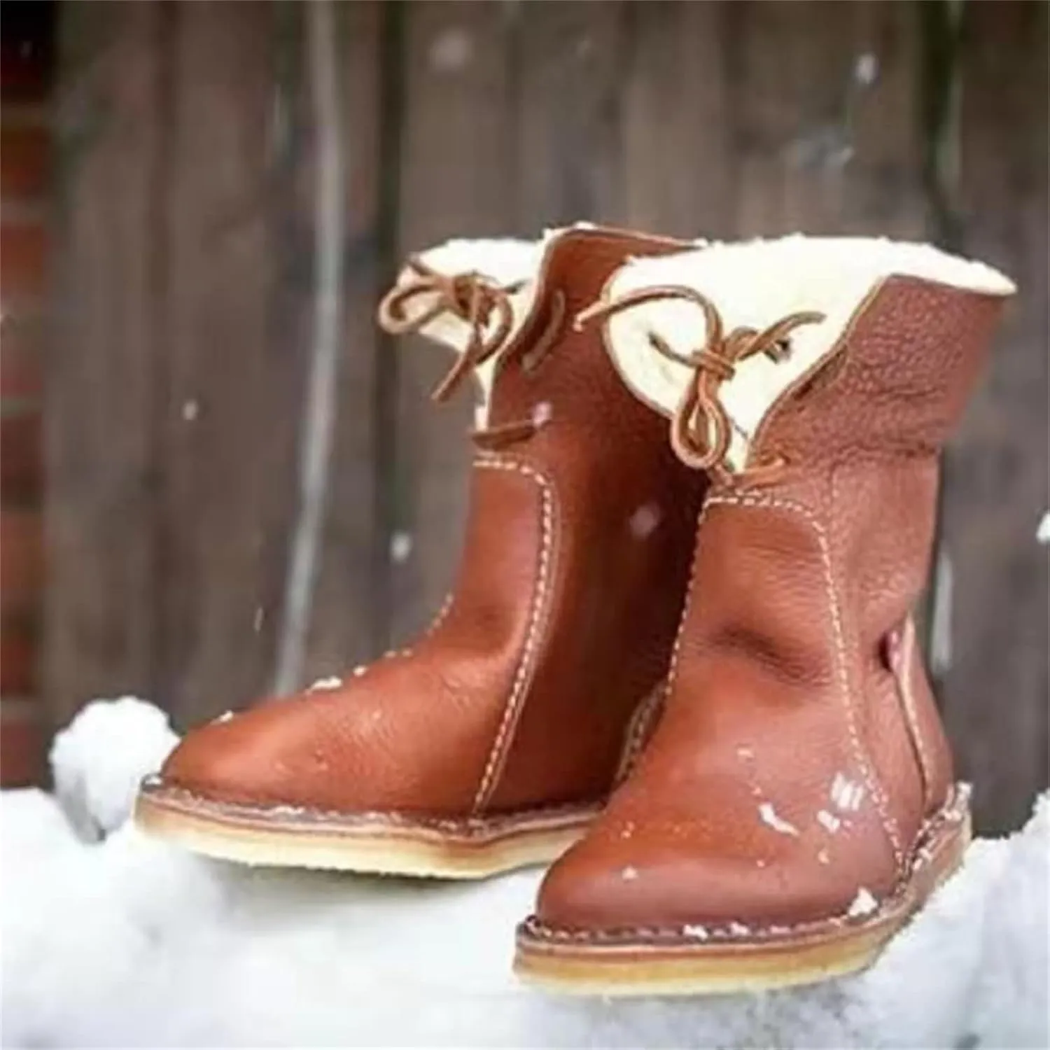 Ladmiple Snow Boots For Women Tall Mid Calf Winter Boots Warm Fashion Fur Lined Thickening Outdoor Comfortable Shoes