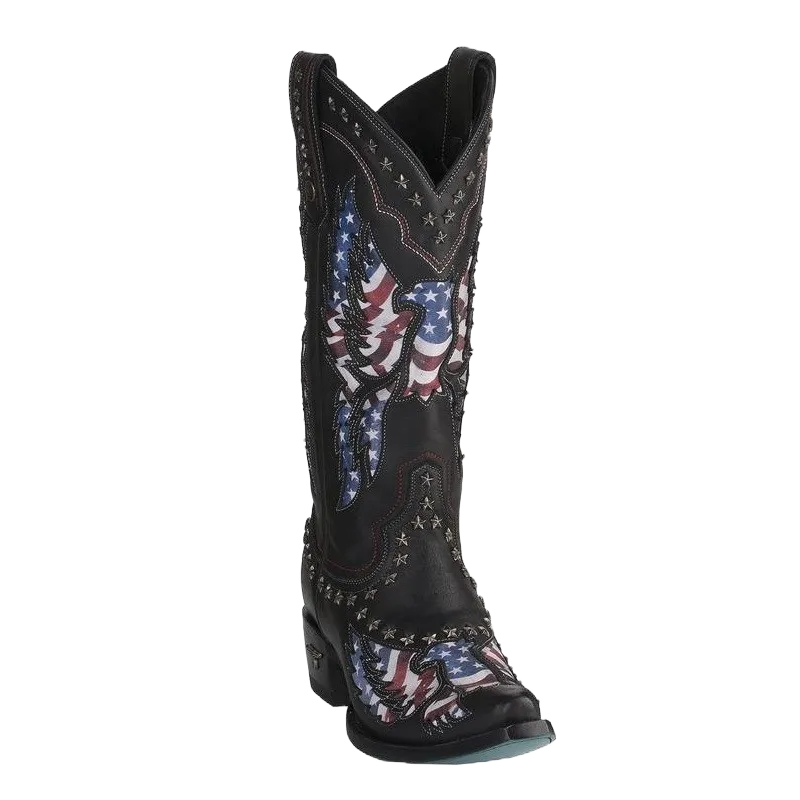 Lane Ladies Old Glory American Flag Jet Black Snip Toe Boots LB0414A