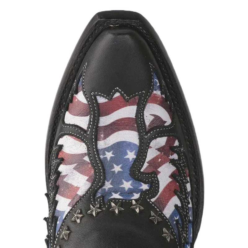 Lane Ladies Old Glory American Flag Jet Black Snip Toe Boots LB0414A