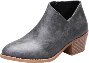 Lausiuoe Ankle Boots For Women Dressy Chunky Heel Fashion Short Boots Side Zipper Booties Wide Width Western Shoes