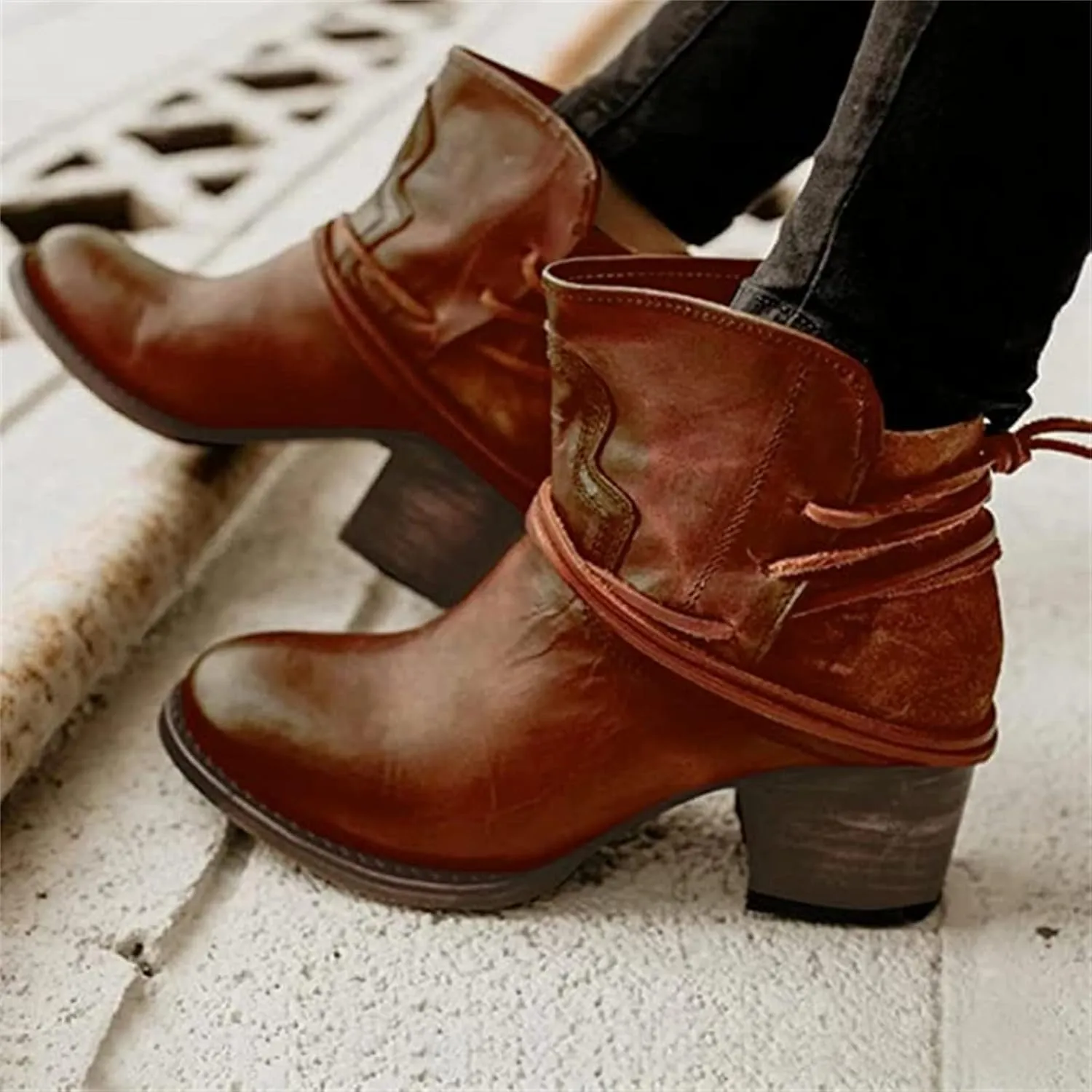 Lausiuoe Booties For Women Low Heel Comfortable Ankle Boots Slip on Chunky Stacked Wide Width Dressy Western Short Boots