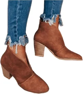 Lausiuoe Boots For Women Ankle Booties Sexy Low Heels Cutout Block Stacked Chunky Heel Casual Dressy Slip on Wide Boots