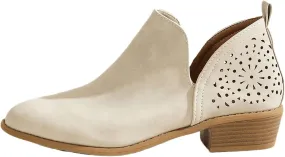 Lausiuoe Boots For Women Ankle Booties Sexy Low Heels Cutout Block Stacked Chunky Heel Casual Dressy Slip on Wide Boots