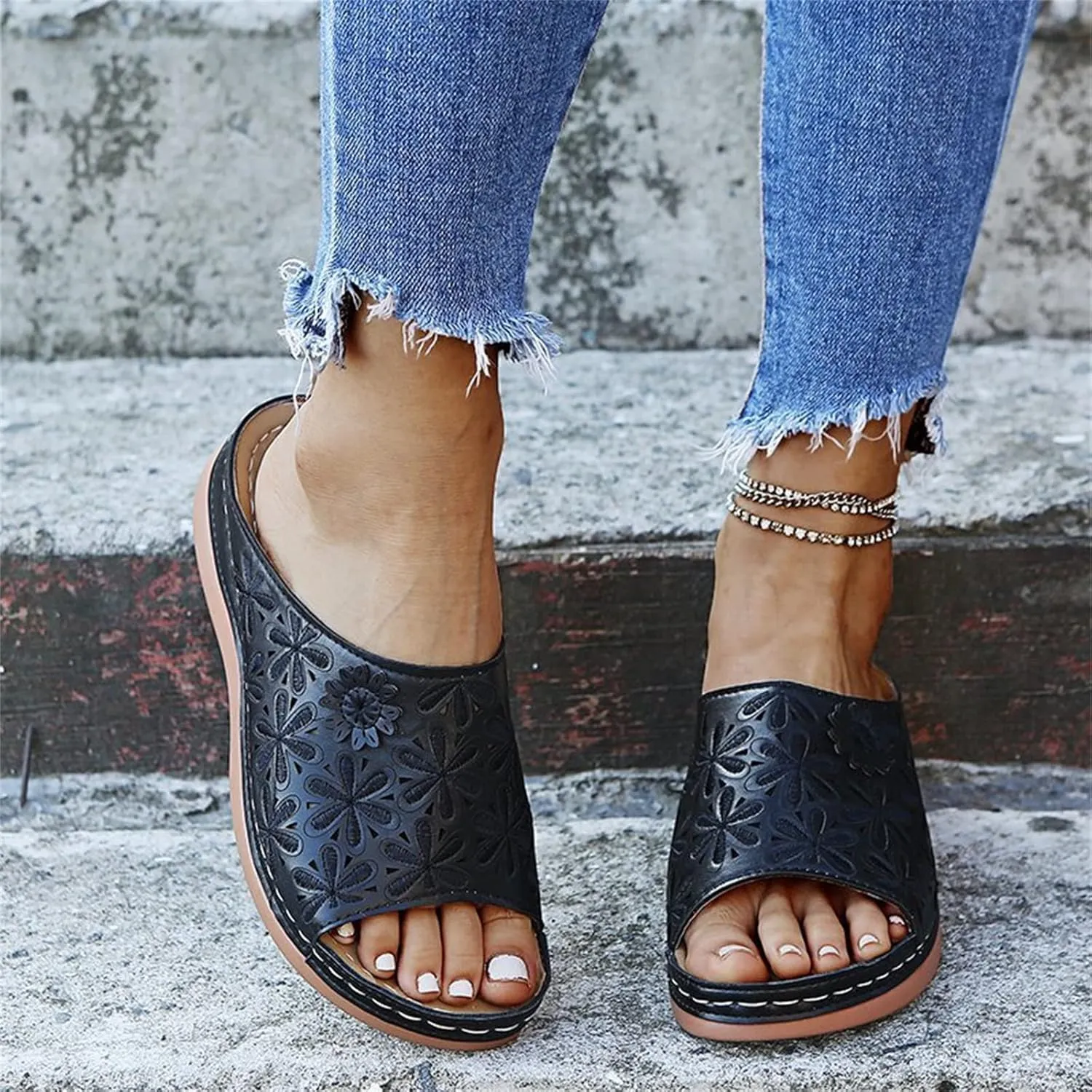 Lausiuoe Comfortable Orthopedic Sandals For Women Dressy Summer Casual Orthotic Flip Flops Slides Slippers With Arch Support