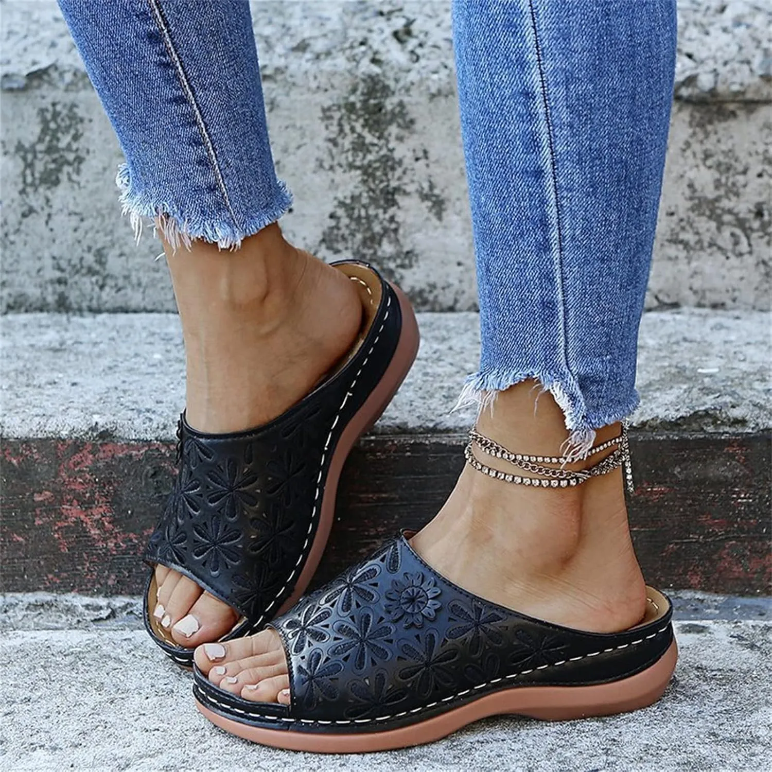 Lausiuoe Comfortable Orthopedic Sandals For Women Dressy Summer Casual Orthotic Flip Flops Slides Slippers With Arch Support