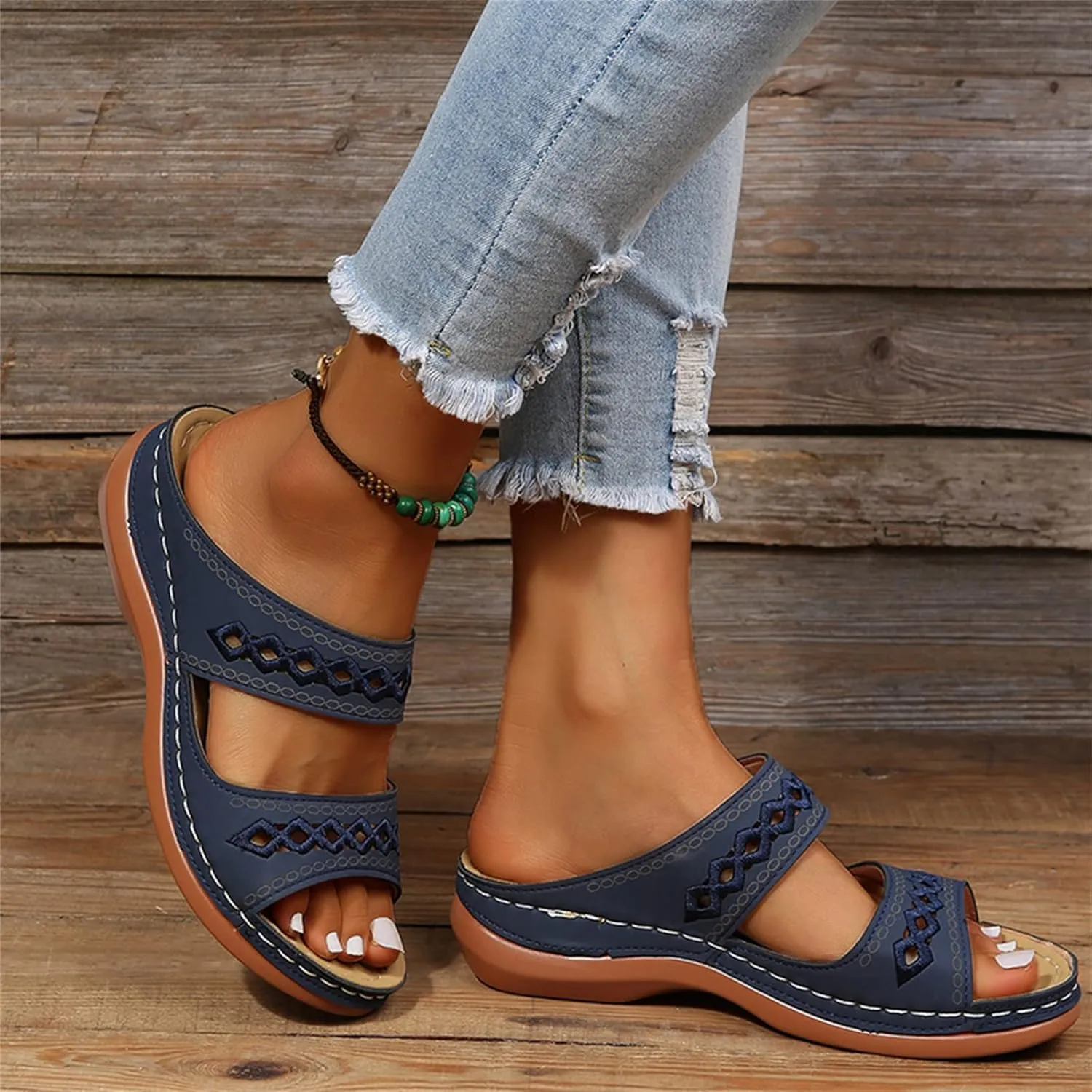 Lausiuoe Comfortable Sandals For Women Dressy Arch Support Walking Summer Cute Beach Orthotic Flip Flops Orthopedic Slippers