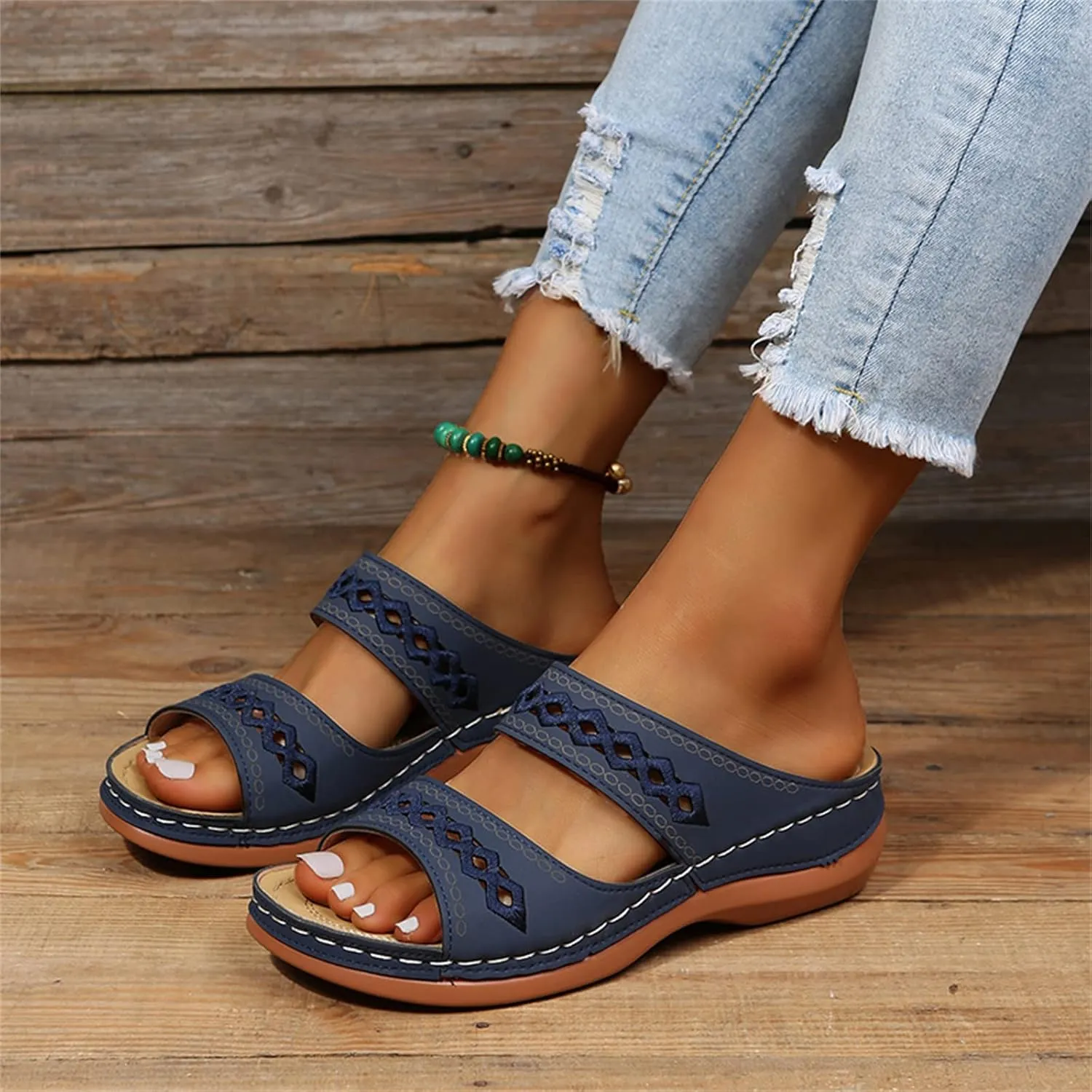 Lausiuoe Comfortable Sandals For Women Dressy Arch Support Walking Summer Cute Beach Orthotic Flip Flops Orthopedic Slippers