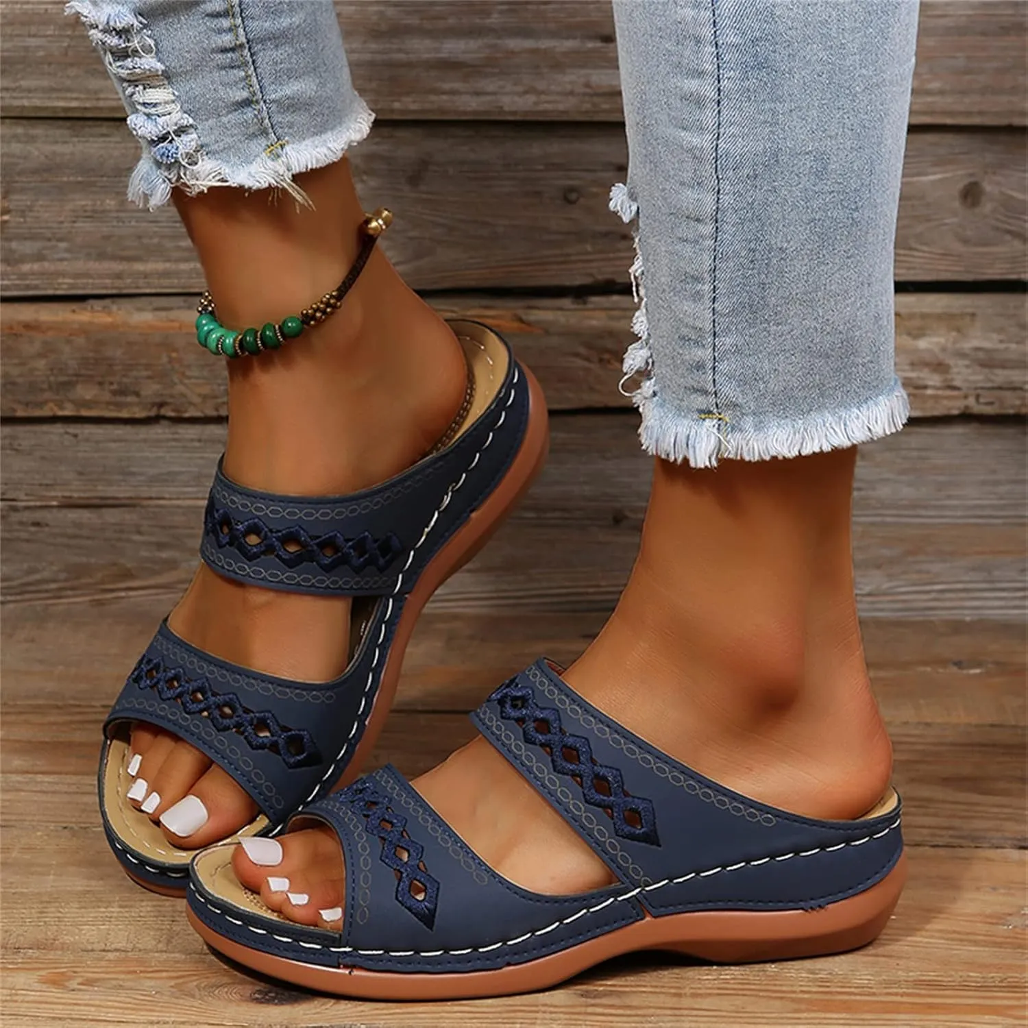Lausiuoe Comfortable Sandals For Women Dressy Arch Support Walking Summer Cute Beach Orthotic Flip Flops Orthopedic Slippers