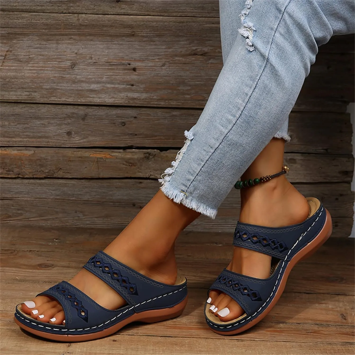 Lausiuoe Comfortable Sandals For Women Dressy Arch Support Walking Summer Cute Beach Orthotic Flip Flops Orthopedic Slippers