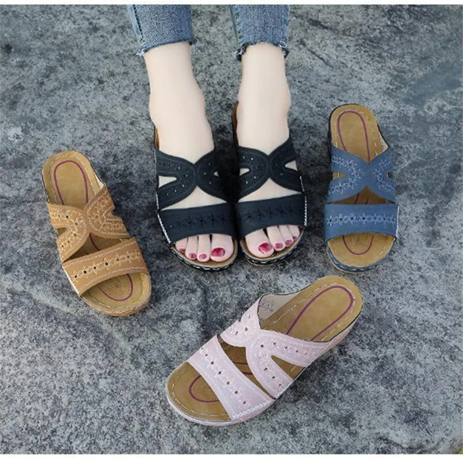 Lausiuoe Orthotic Sandals Women Plantar Fasciitis Arch Support Dressy Summer Comfy Casual Soft Sole Walking Orthopedic Slides