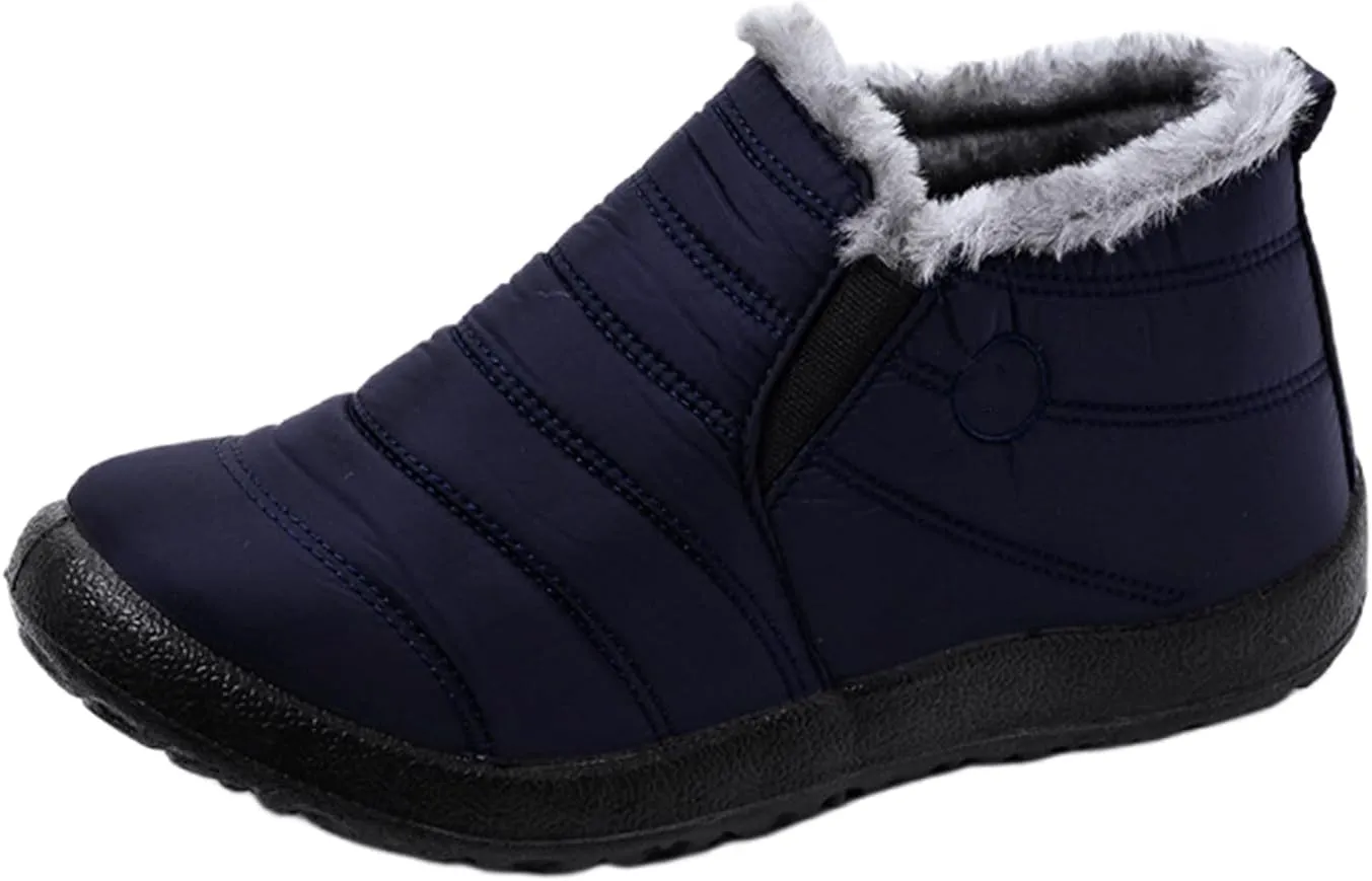 Lausiuoe Snow Boots For Women Waterproof Insulated Wide Width Warm Ankle Booties Slip On Outdoor Fur Lined Winter Shoes