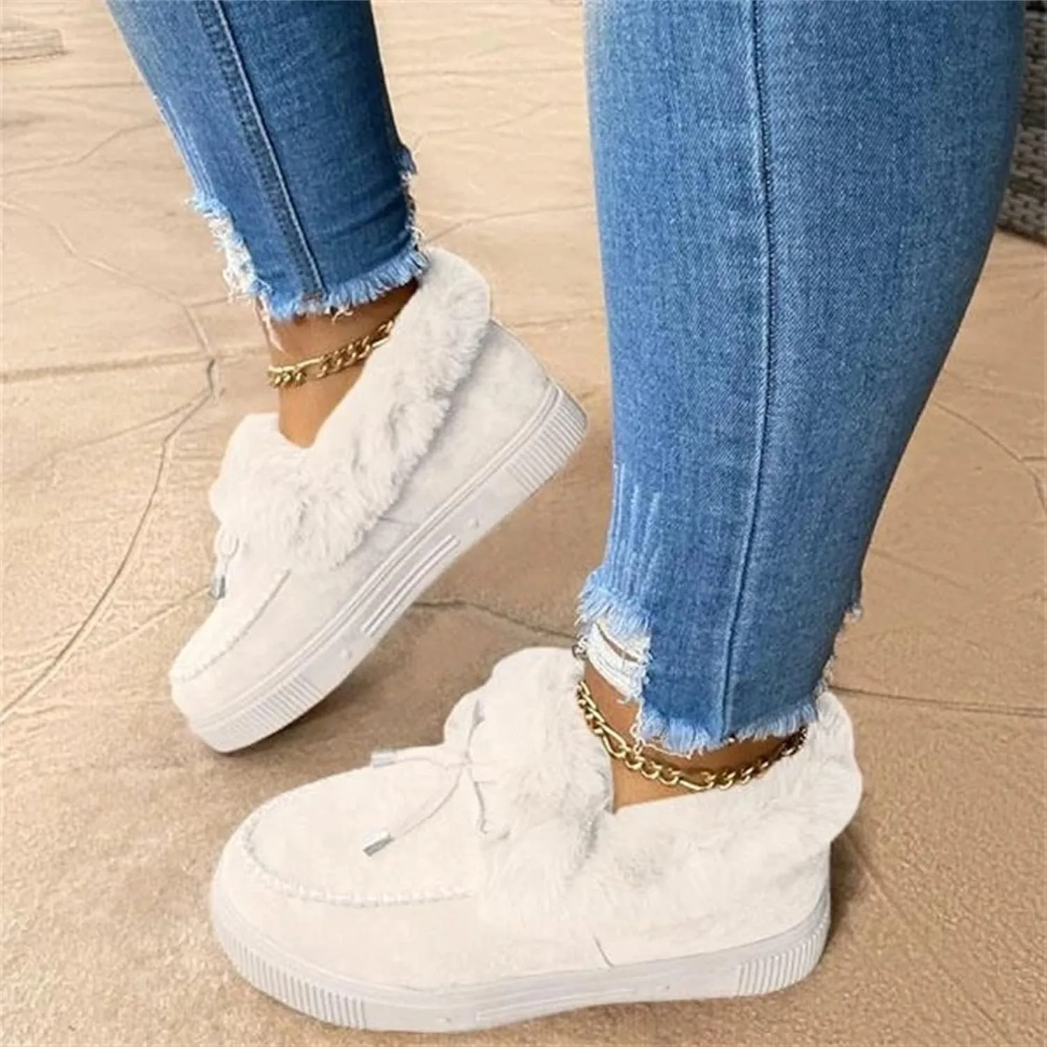 Lausiuoe Womens Winter Boots With Fur Lined Fluffy Fuzzy Slipper Ankle Boots Soft Cozy Fashion Casual Walking Shoes