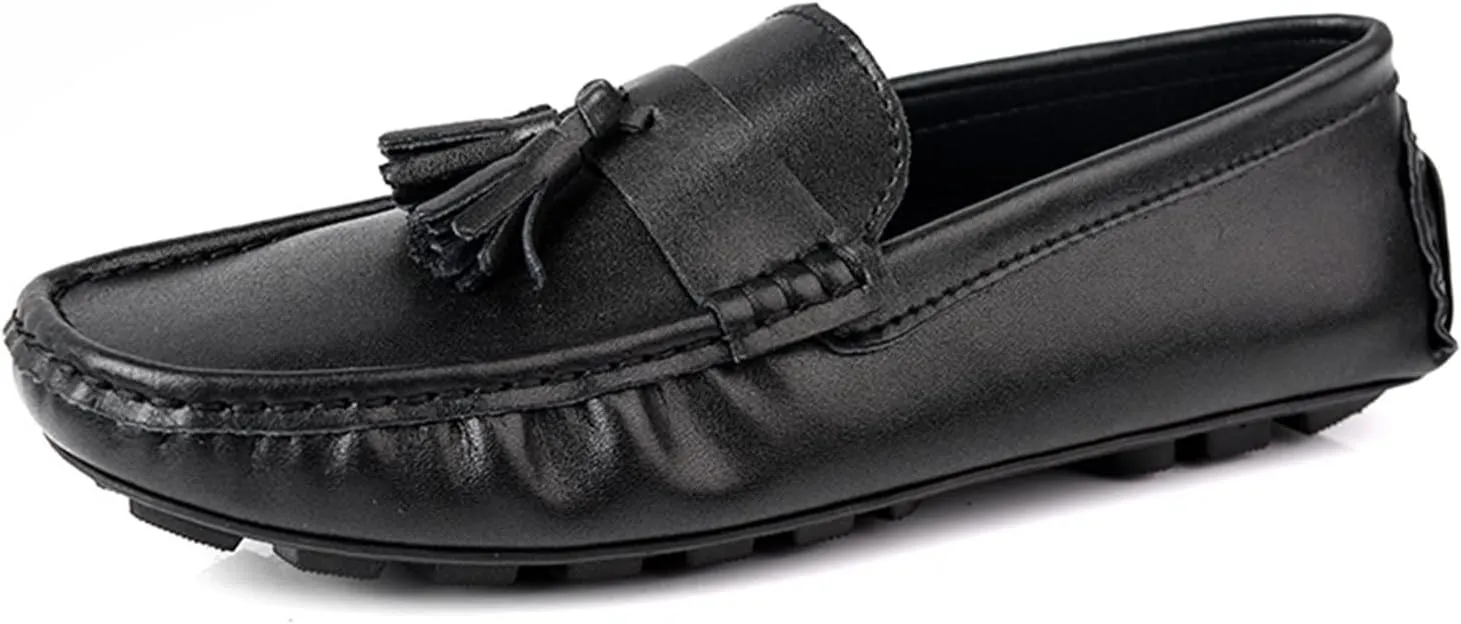 Loafer Shoes for Men Genuine Leather Tassel Stitching Details Round Toe Anti-Slip Flat Heel Flexible Driving Slip on for Any Attire