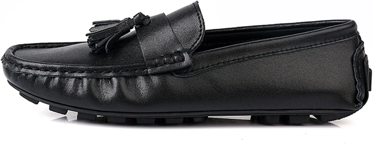 Loafer Shoes for Men Genuine Leather Tassel Stitching Details Round Toe Anti-Slip Flat Heel Flexible Driving Slip on for Any Attire